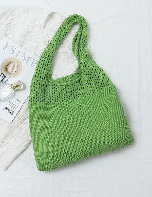 Ladies Knit Solid Color One Shoulder Tote Bag SKAB4111