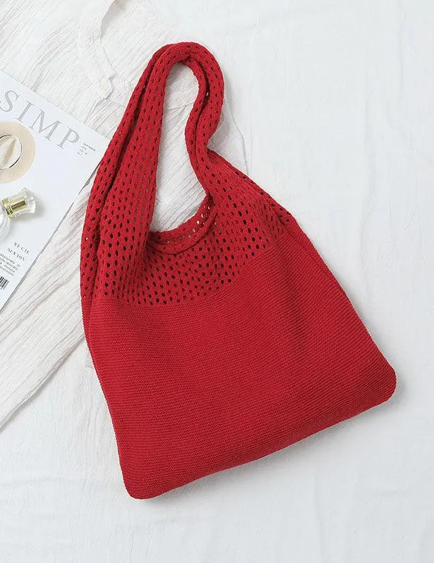 Ladies Knit Solid Color One Shoulder Tote Bag SKAB4111