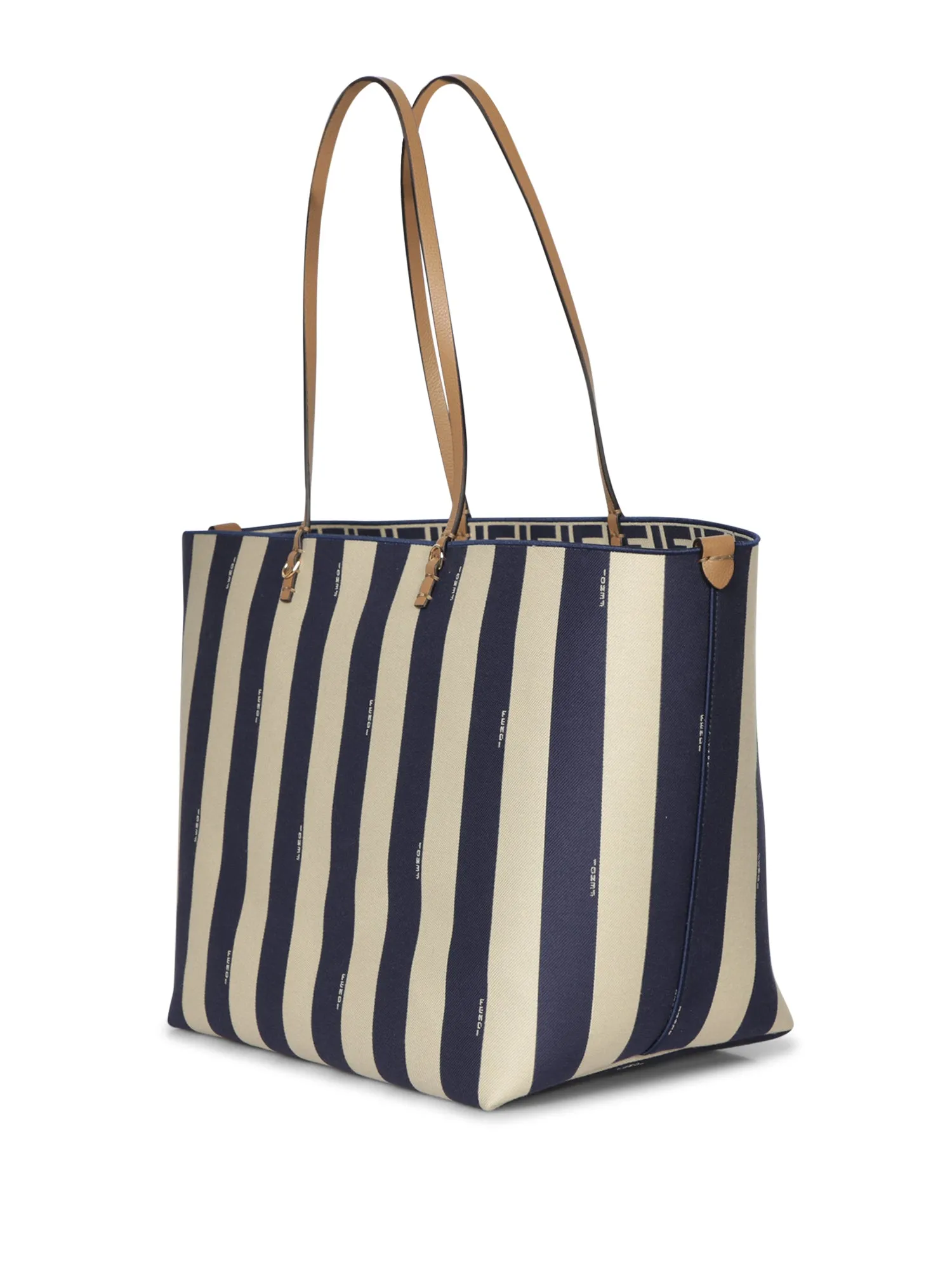 Large Roll Beige and Blue Shopping Bag