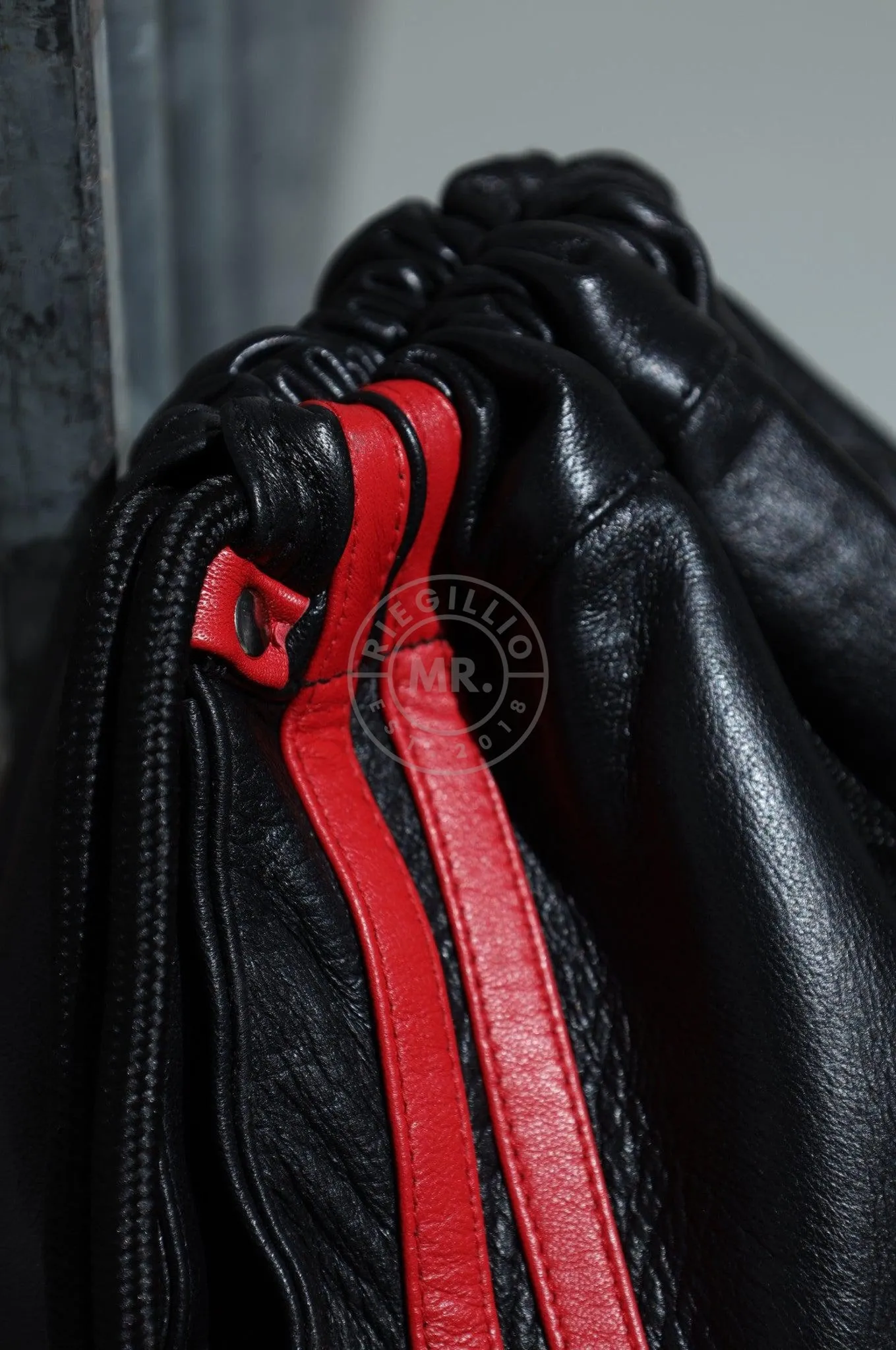 Leather Backpack Black - Red Stripes