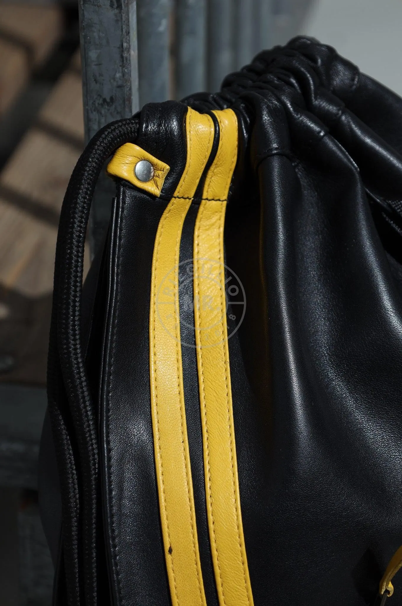 Leather Backpack Black - Yellow Stripes