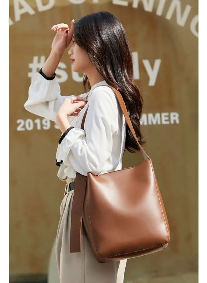 Leather Bucket Bag for Women with a Small Purse inside, 2pc