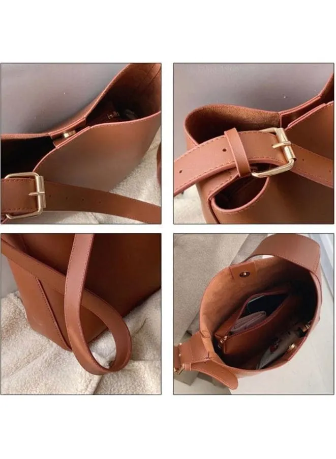 Leather Bucket Bag for Women with a Small Purse inside, 2pc