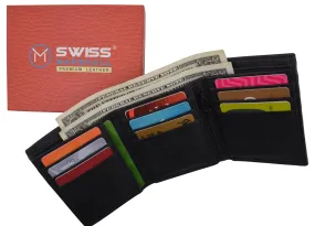 Leather RFID Blocking Trifold Credit Card Mens Wallet W/Outside ID Window & Box RFID521355