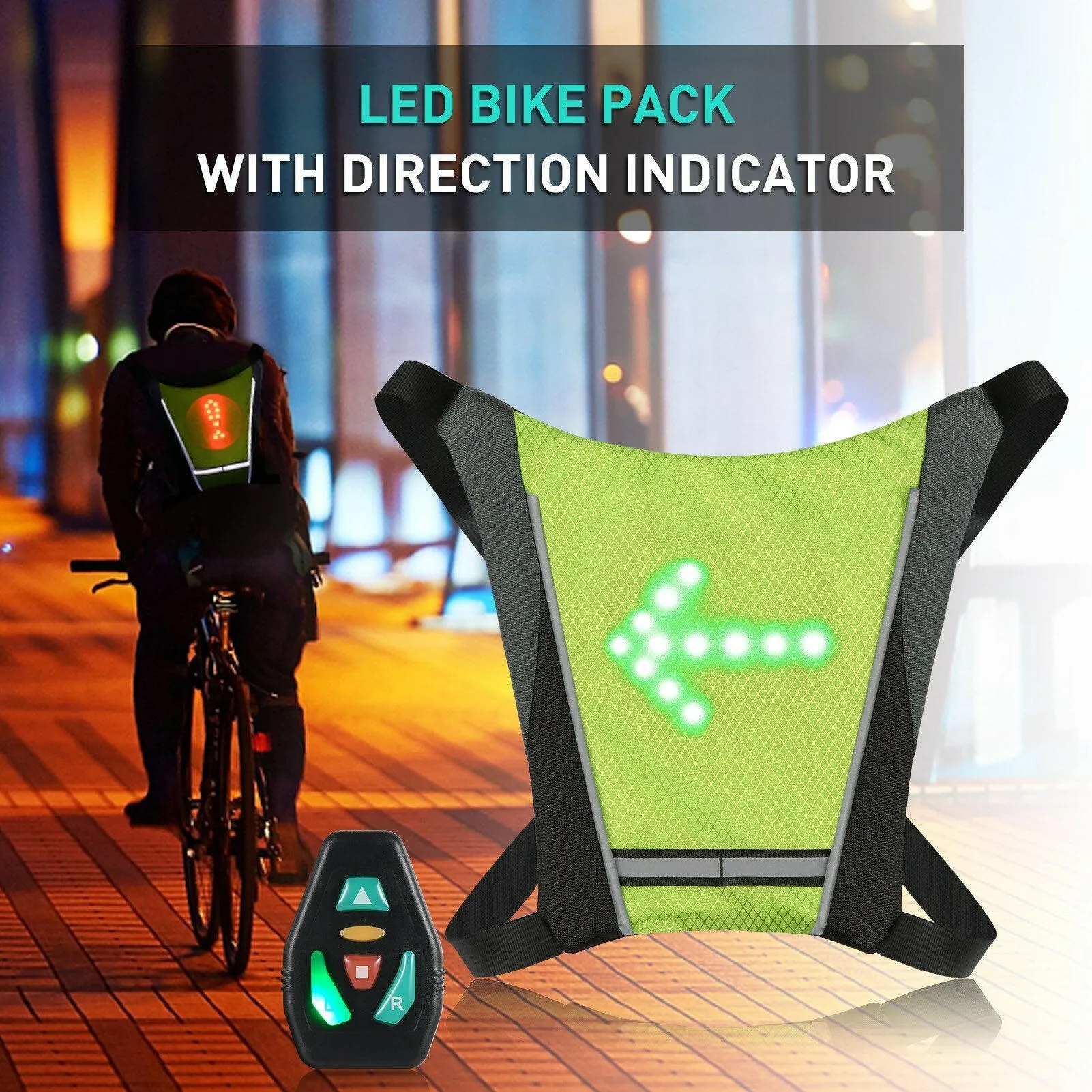 LED Turn Signal Bike Pack USB Rechargeable Reflective Vest Backpack with Direction Indicator Safety LED Backpack Wireless Remote Control Bicycle Bag Sports Vest Ultralight Riding Bag