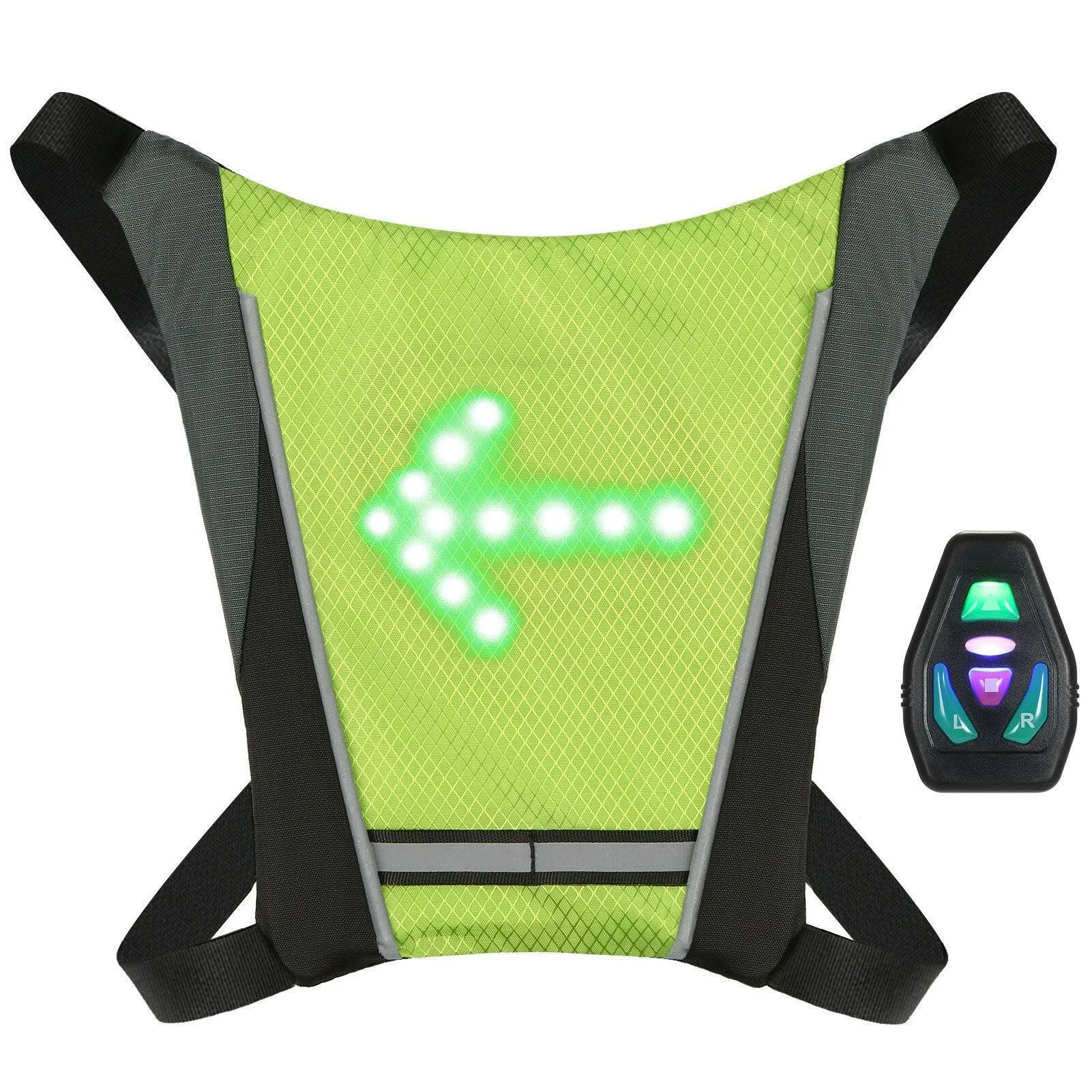 LED Turn Signal Bike Pack USB Rechargeable Reflective Vest Backpack with Direction Indicator Safety LED Backpack Wireless Remote Control Bicycle Bag Sports Vest Ultralight Riding Bag