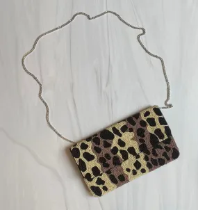 Leopard Beaded Clutch