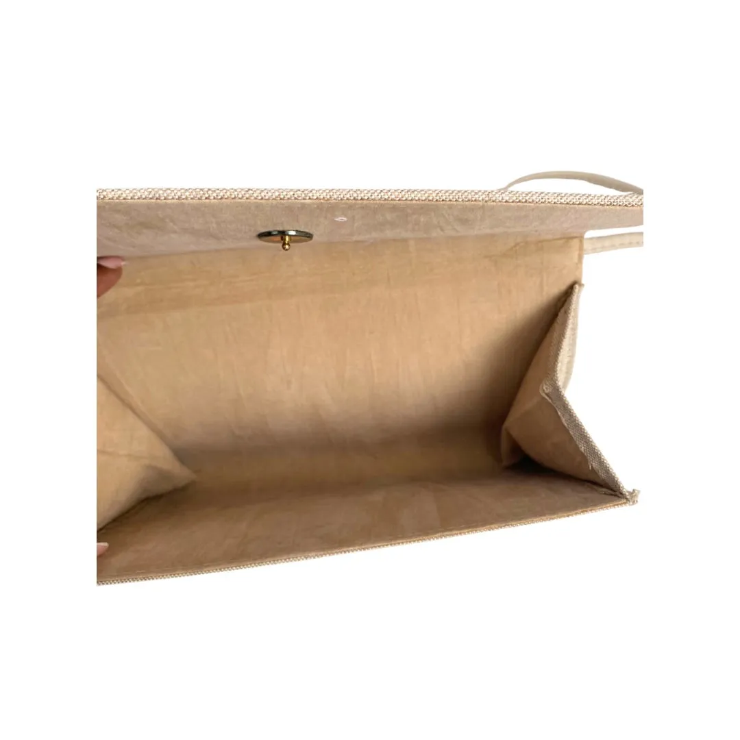 Linen Vintage Structured Shoulder Clutch Bag Beige