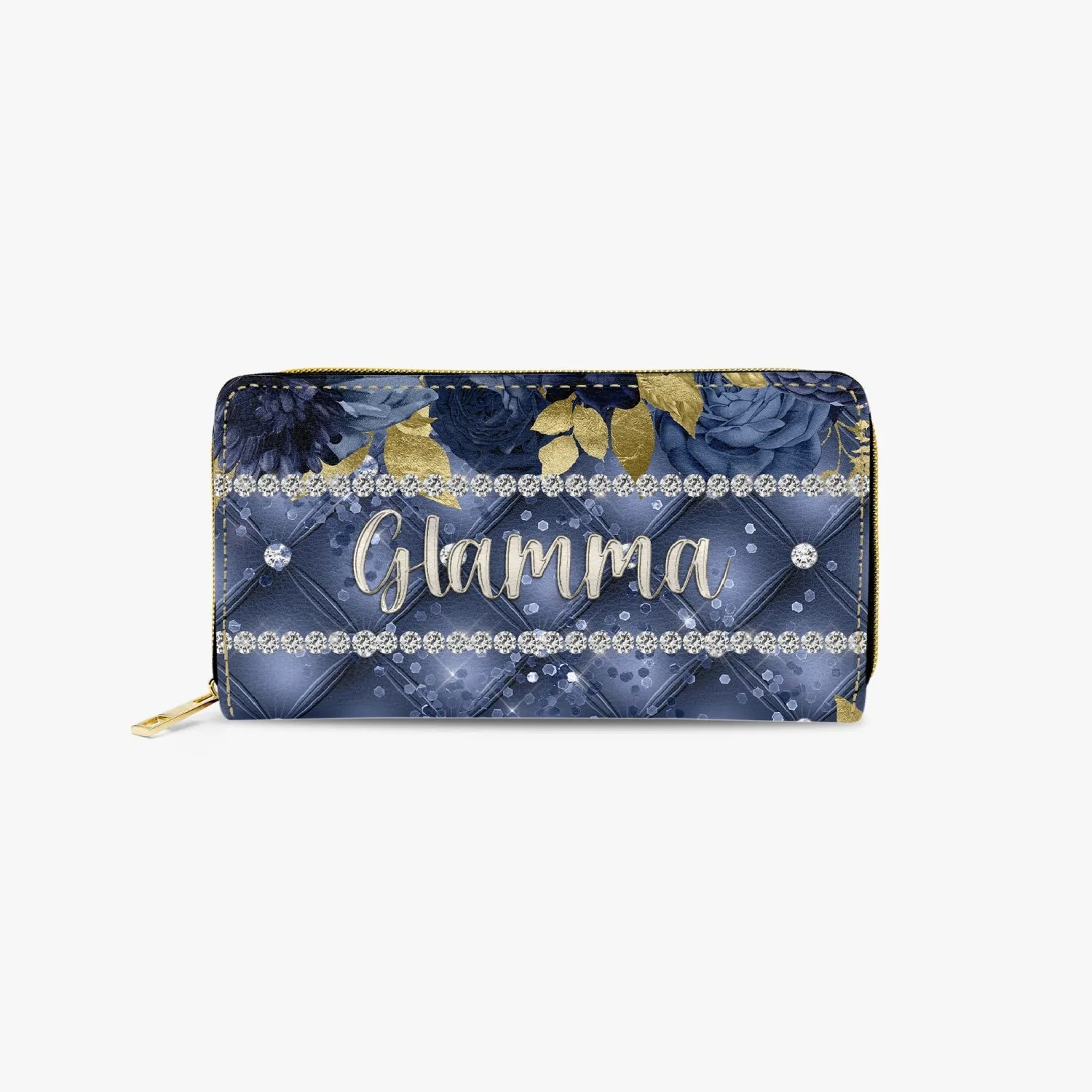 Long Type Zipper Purse - Navy Blue Floral - Glamma