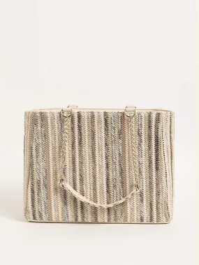 LOV Multicolor Striped Jute Tote Bag