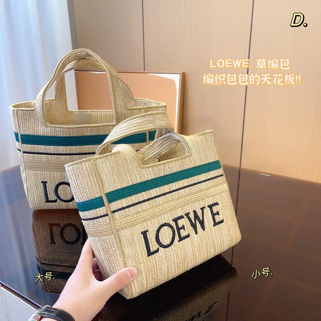 LWE024 Striped LOEWE Font Tote in raffia