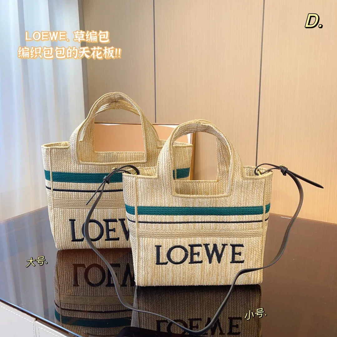 LWE024 Striped LOEWE Font Tote in raffia