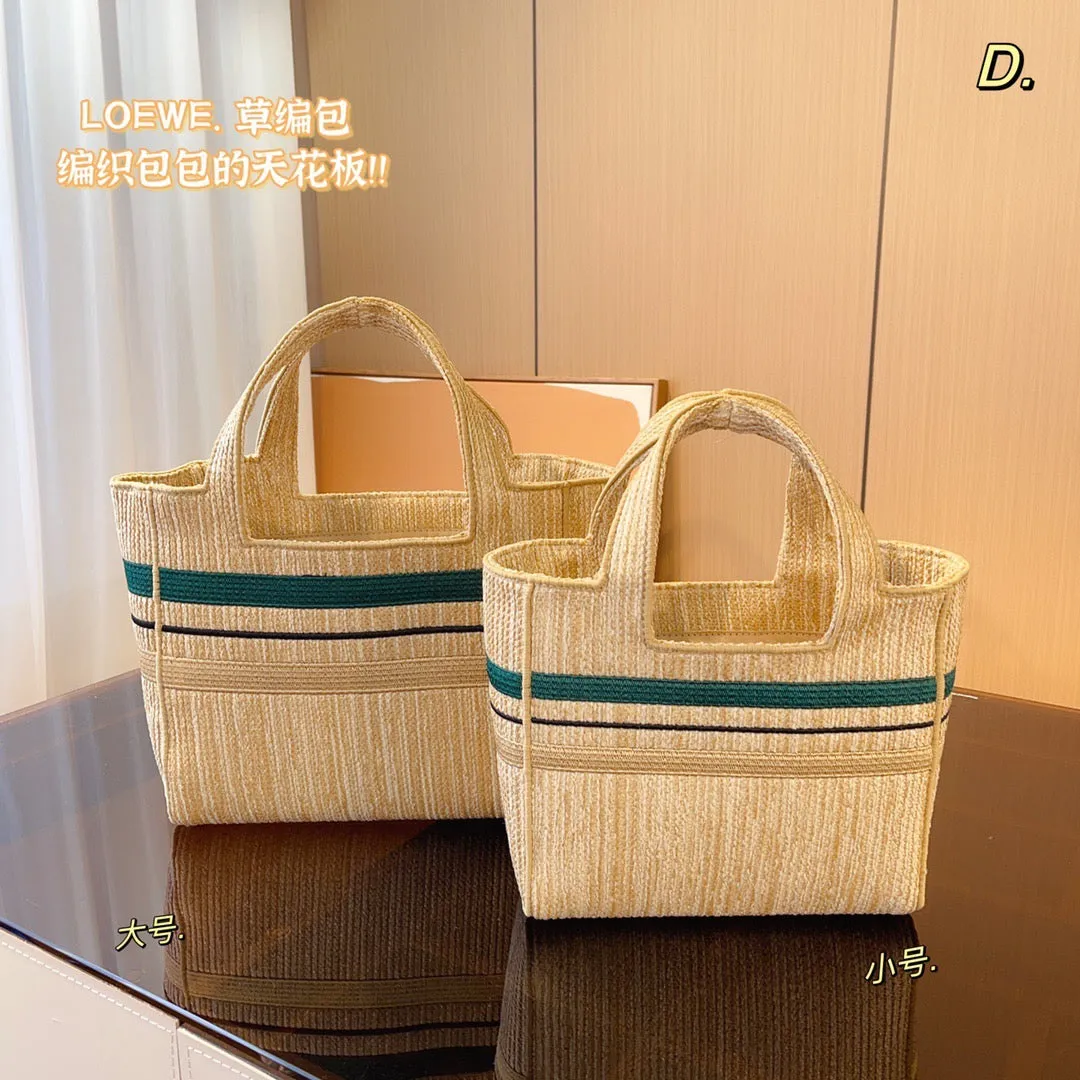 LWE024 Striped LOEWE Font Tote in raffia