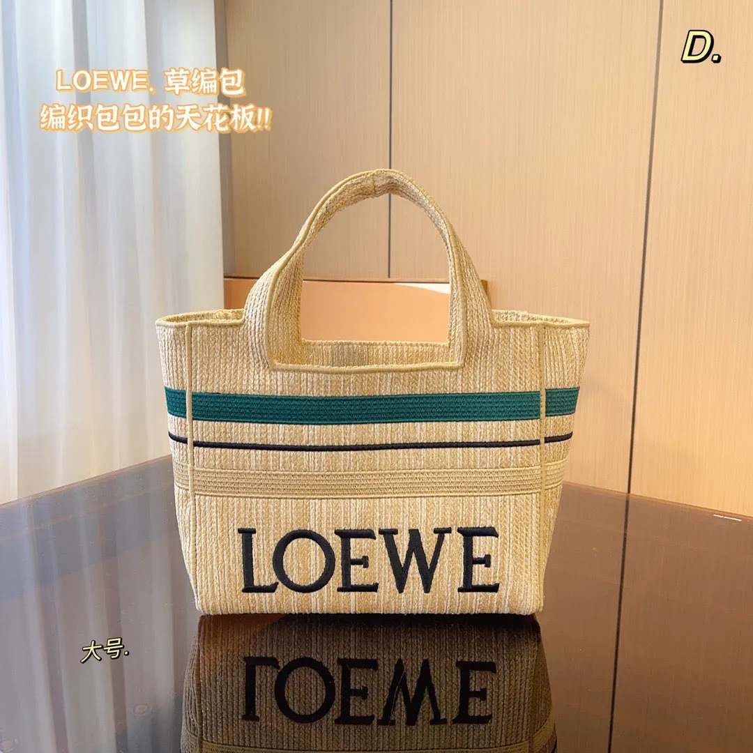 LWE024 Striped LOEWE Font Tote in raffia