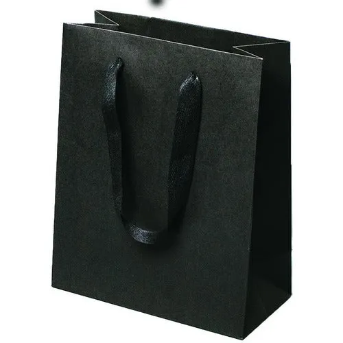 Manhattan Grosgrain Handle Shopping Bags-Black- 12.5 x 4.5 x 9.0