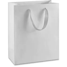 Manhattan Grosgrain Handle Shopping Bags-White- 8.0 x 4.0 x 10.0