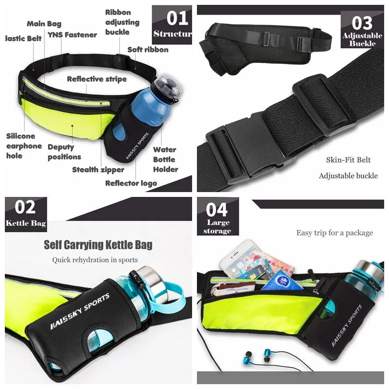 Marathon Racing Hydration Belt Bag Running Waist Pack Sports Bag Climbing Hiking Gym Fitness Waist Pouch with Water Bottle