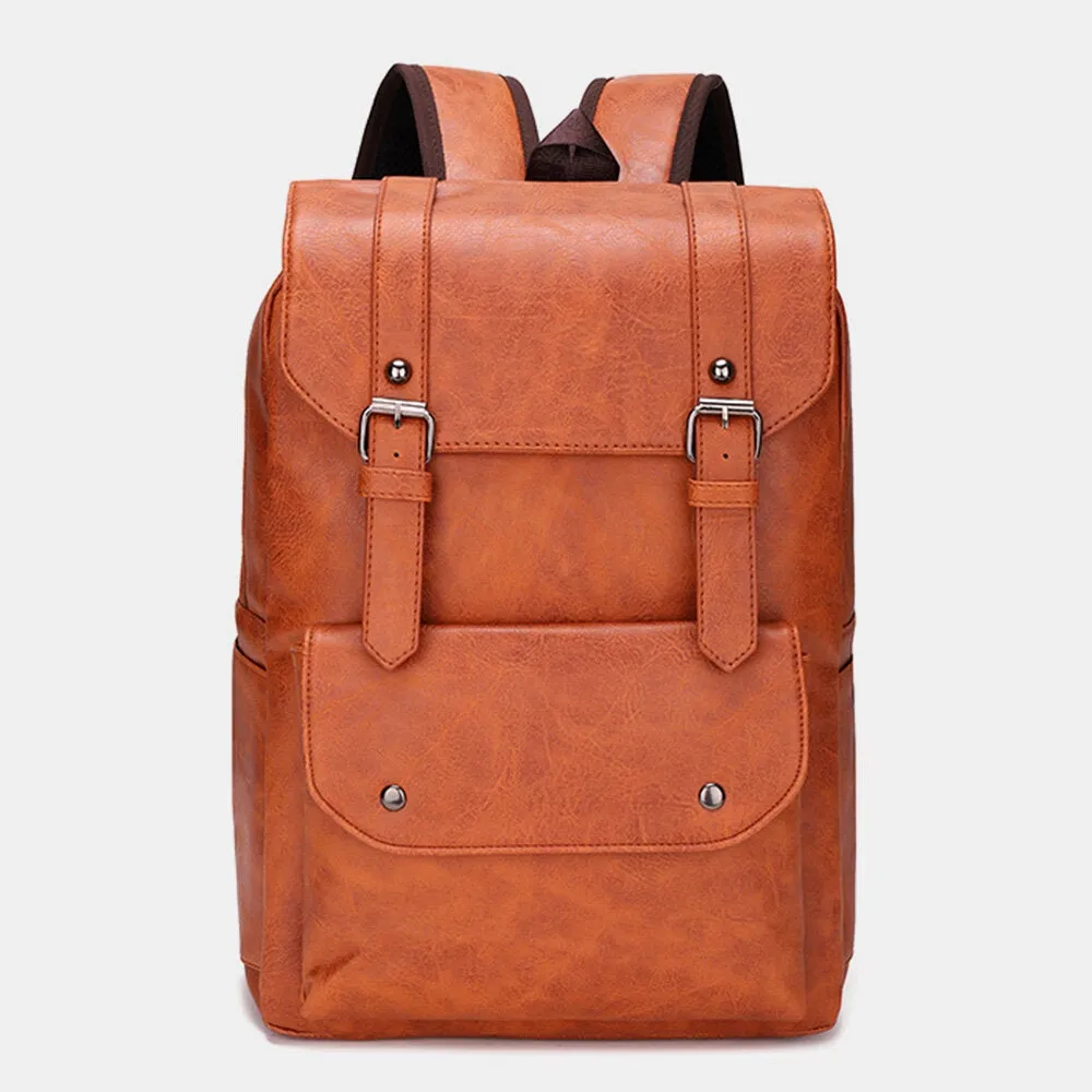 Men Double Arrow Shape Back Breathable Soft Leather Backpack Large Capacity Waterproof 14 Inch Laptop Bag Travel