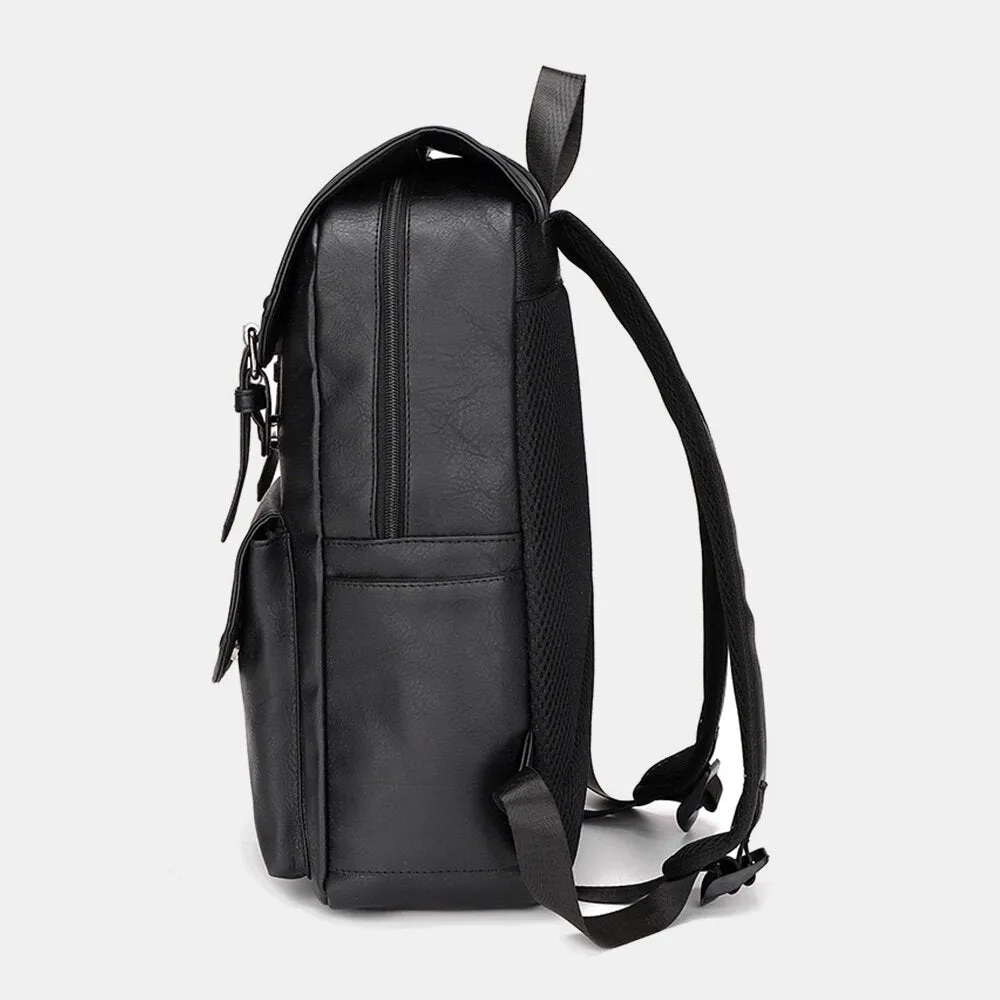 Men Double Arrow Shape Back Breathable Soft Leather Backpack Large Capacity Waterproof 14 Inch Laptop Bag Travel