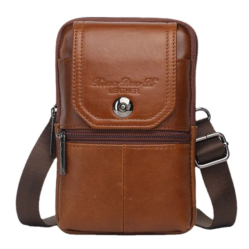 Men Genuine Leather Vintage Multi-card Slot 6.5 Inch Mini Phone Bag Crossbody Bag Waist Bag Cowhide Bag