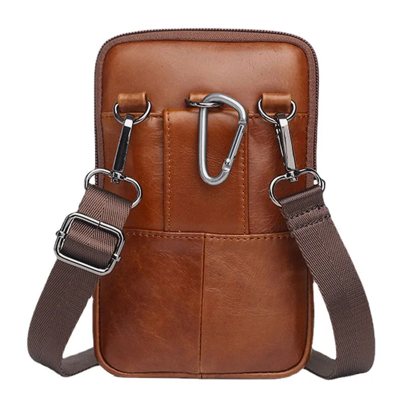 Men Genuine Leather Vintage Multi-card Slot 6.5 Inch Mini Phone Bag Crossbody Bag Waist Bag Cowhide Bag