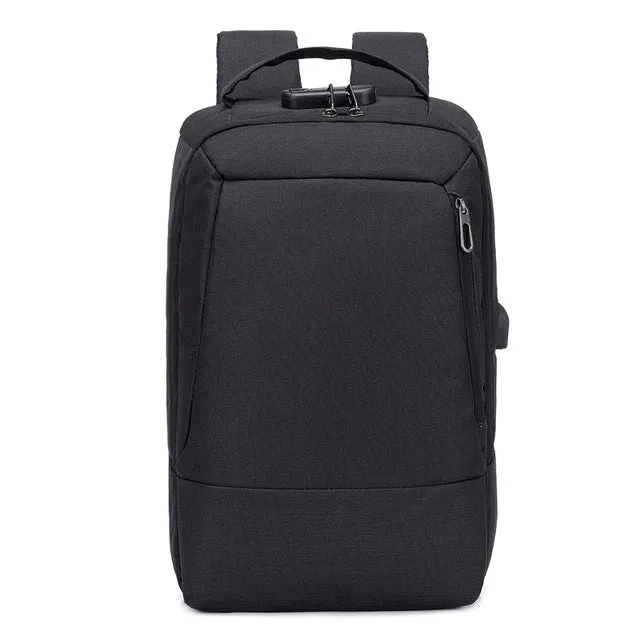 Men's Canvas Medium Anti-Theft Business 15" Laptop Backpack with USB Charging and TSA Lock