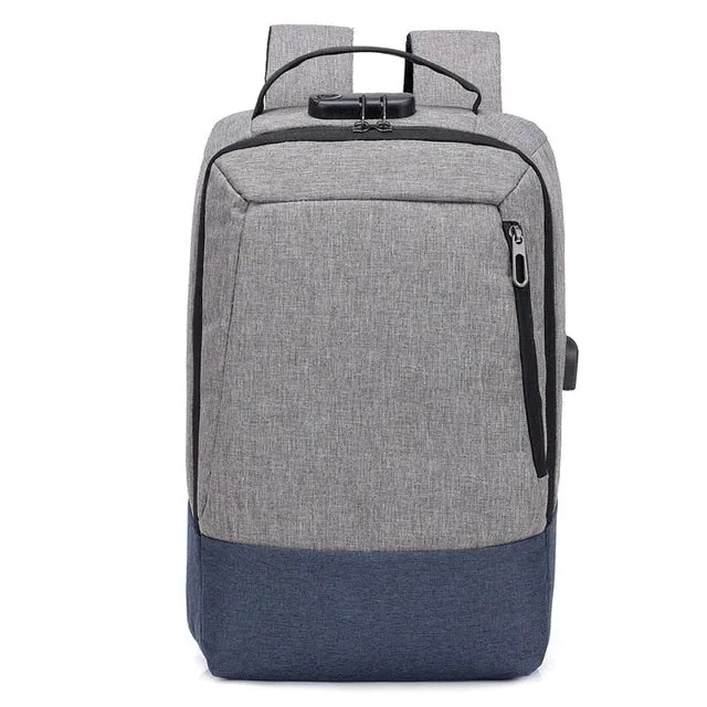 Men's Canvas Medium Anti-Theft Business 15" Laptop Backpack with USB Charging and TSA Lock