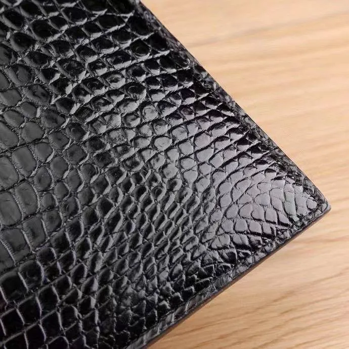 Mens Clutch Bags | Crocodile Skin Leather Zip Pouch Black