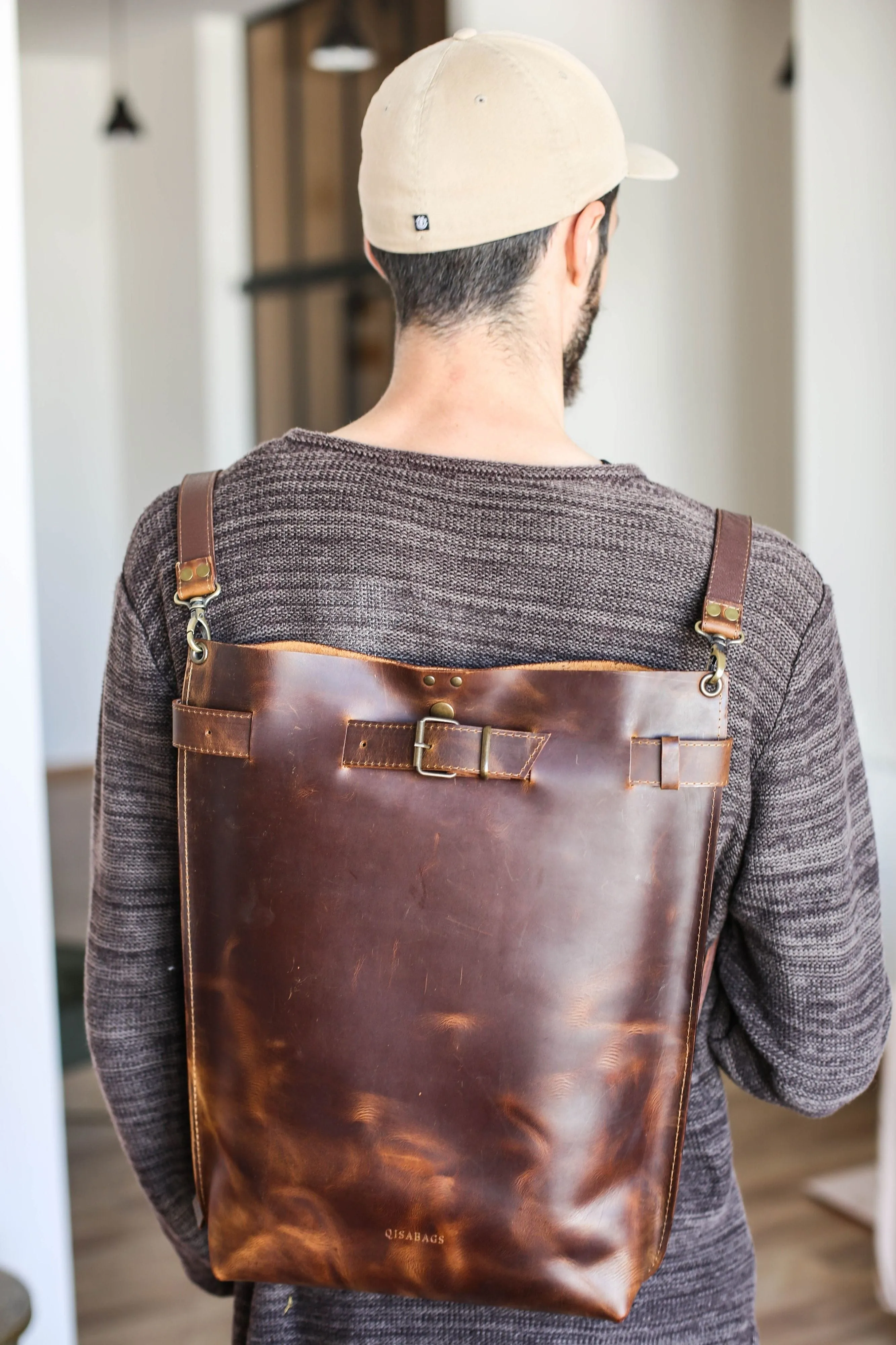 Men's Dark Brown Leather Backpack