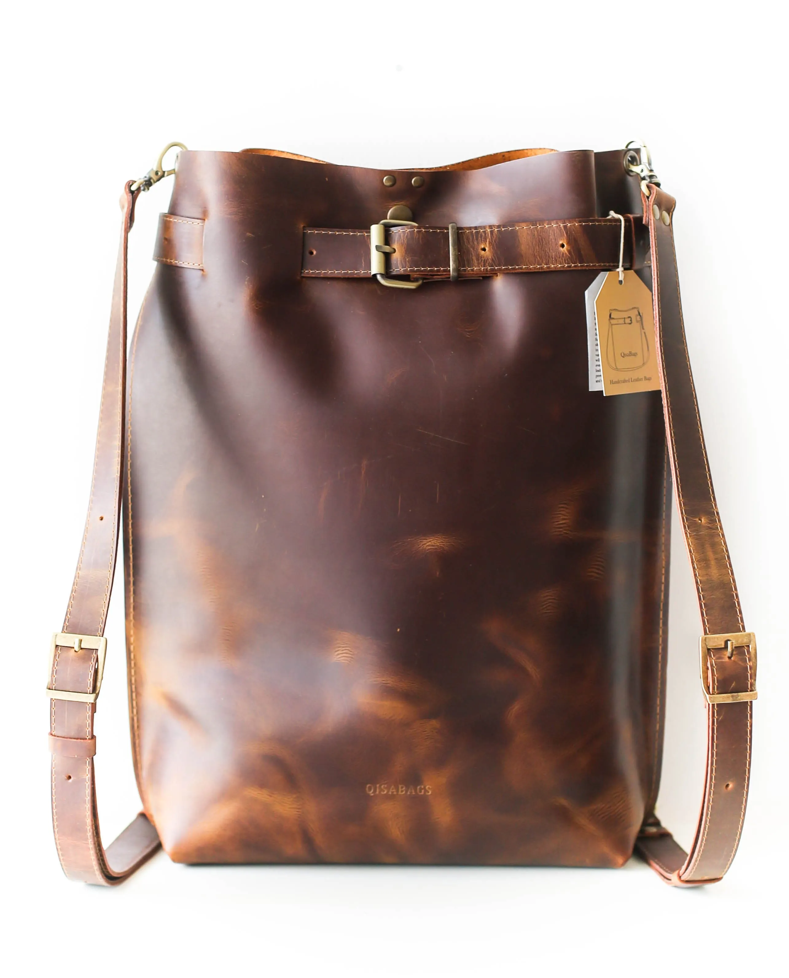 Men's Dark Brown Leather Backpack