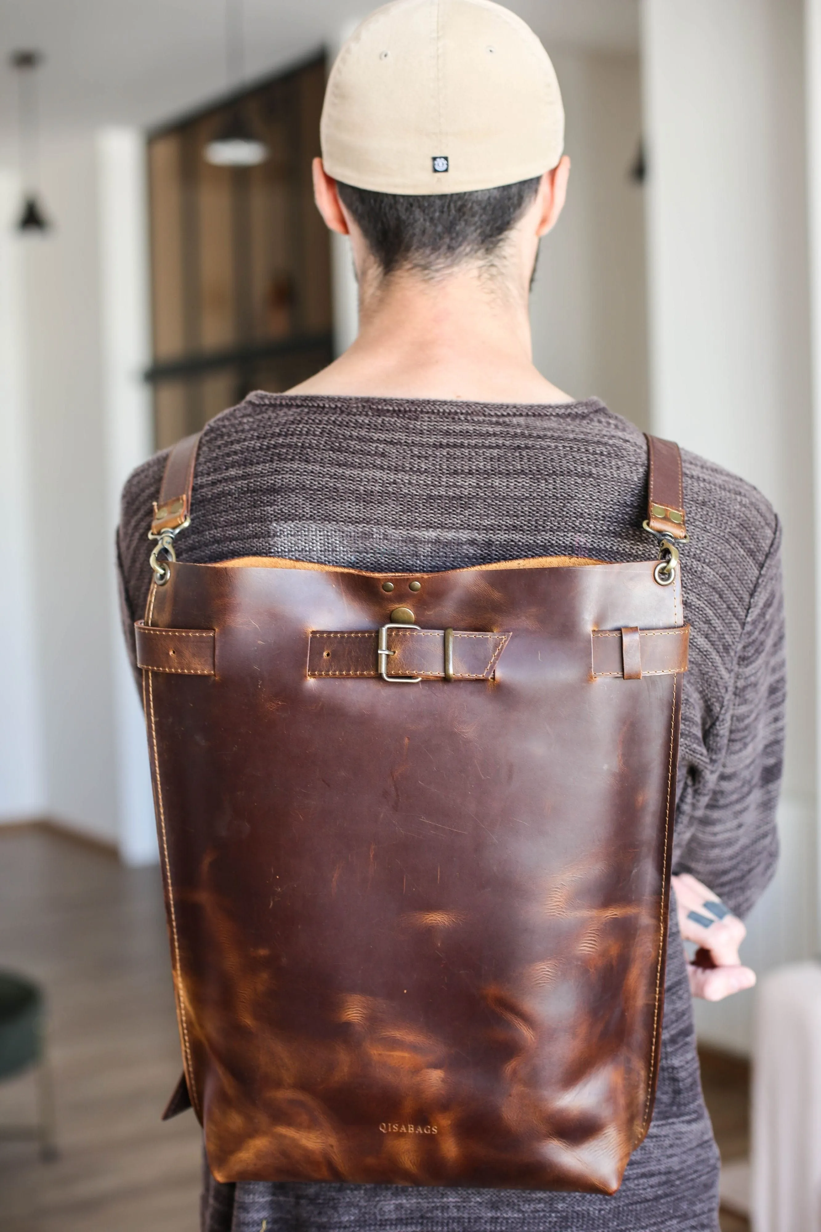 Men's Dark Brown Leather Backpack