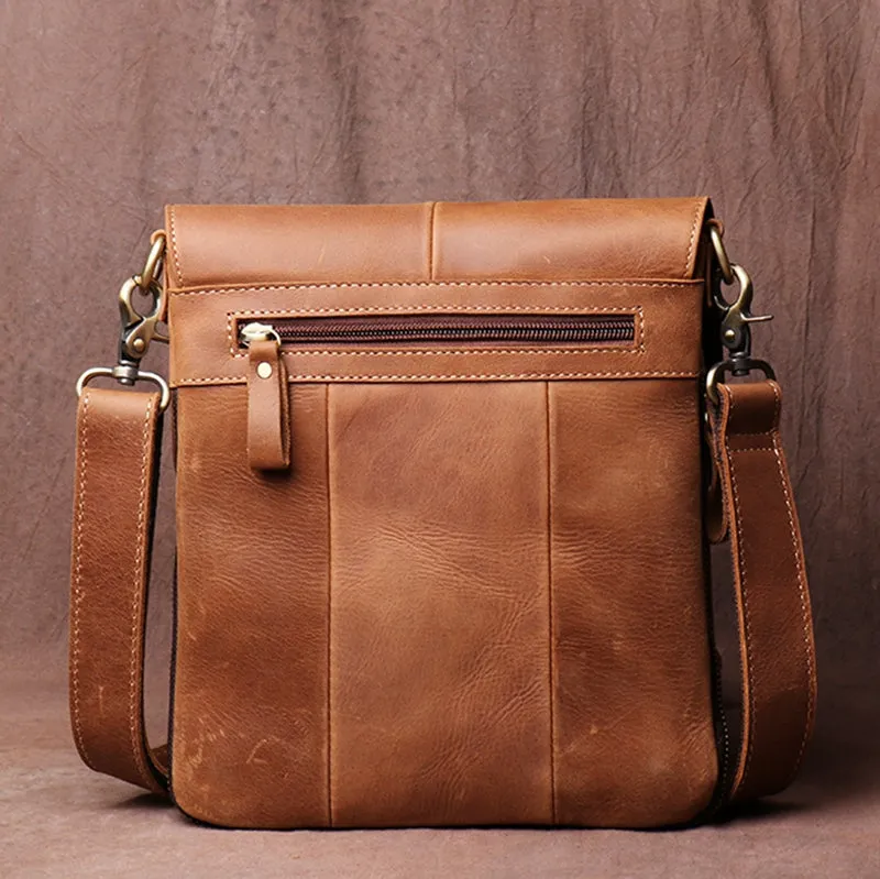 Men's Leather Handmade Retro Leather Bag Casual Leather Single Shoulder Bag Simple Cross Body bag Message Bag