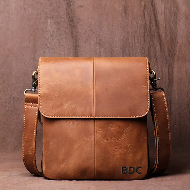 Men's Leather Handmade Retro Leather Bag Casual Leather Single Shoulder Bag Simple Cross Body bag Message Bag