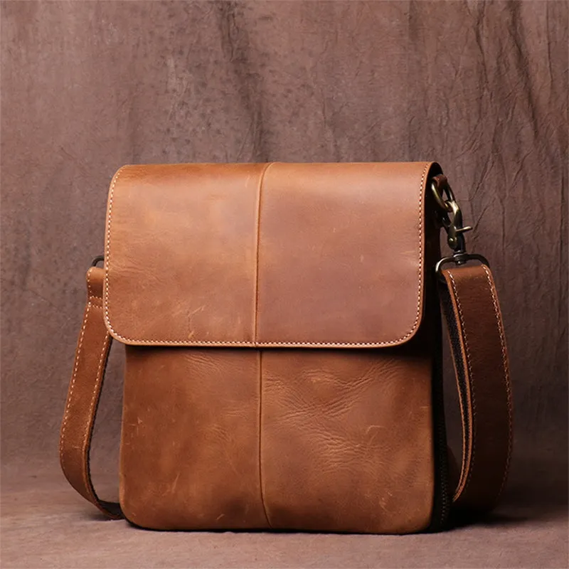 Men's Leather Handmade Retro Leather Bag Casual Leather Single Shoulder Bag Simple Cross Body bag Message Bag