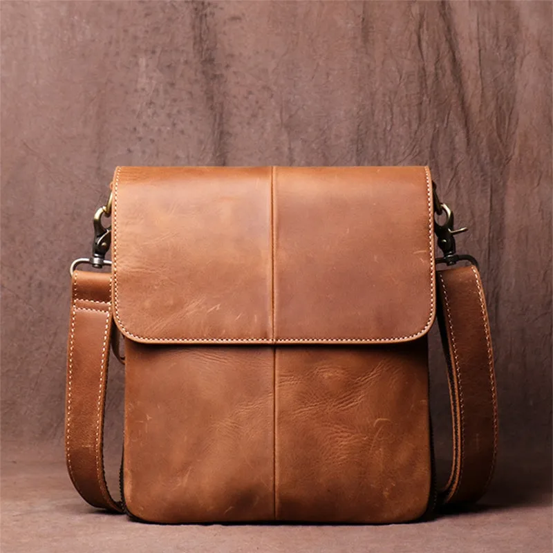 Men's Leather Handmade Retro Leather Bag Casual Leather Single Shoulder Bag Simple Cross Body bag Message Bag