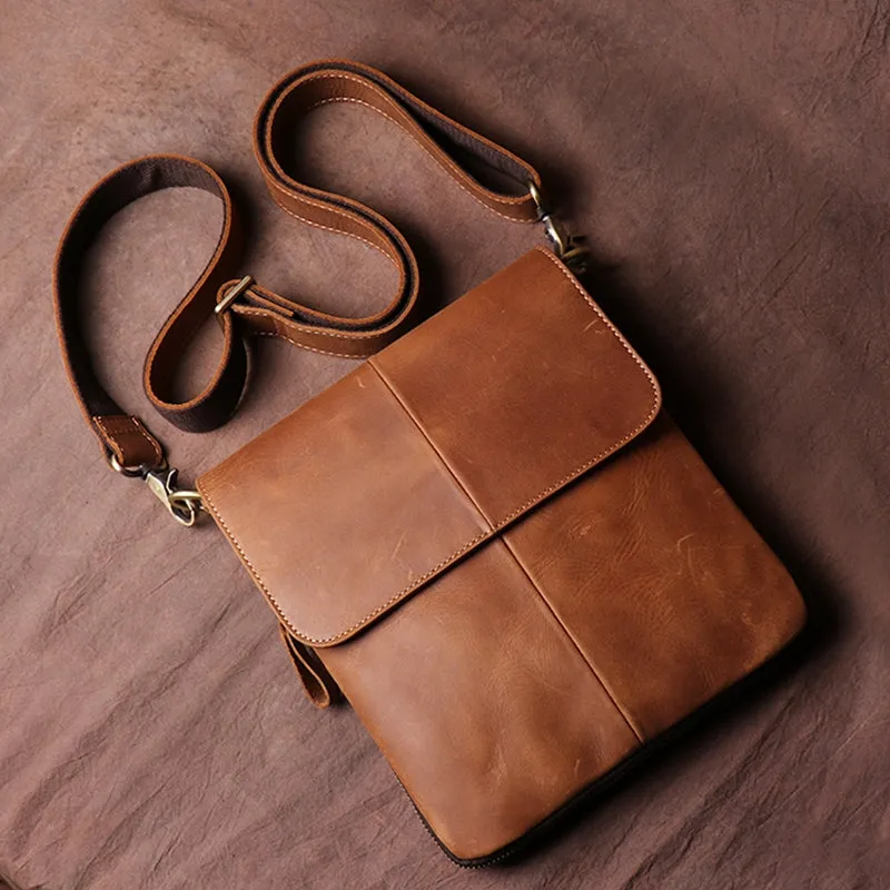 Men's Leather Handmade Retro Leather Bag Casual Leather Single Shoulder Bag Simple Cross Body bag Message Bag