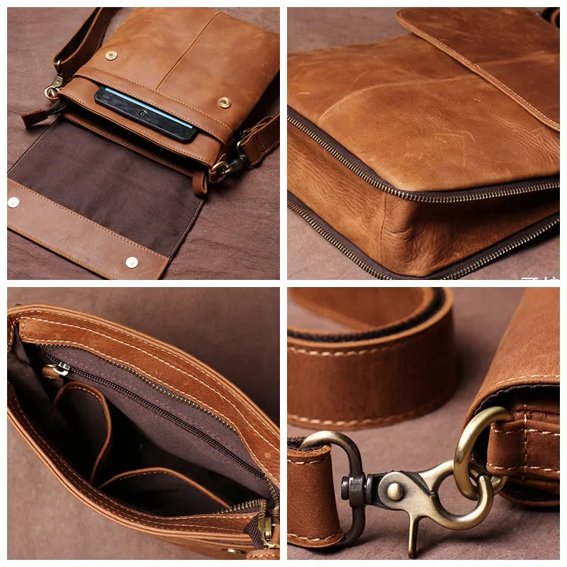 Men's Leather Handmade Retro Leather Bag Casual Leather Single Shoulder Bag Simple Cross Body bag Message Bag