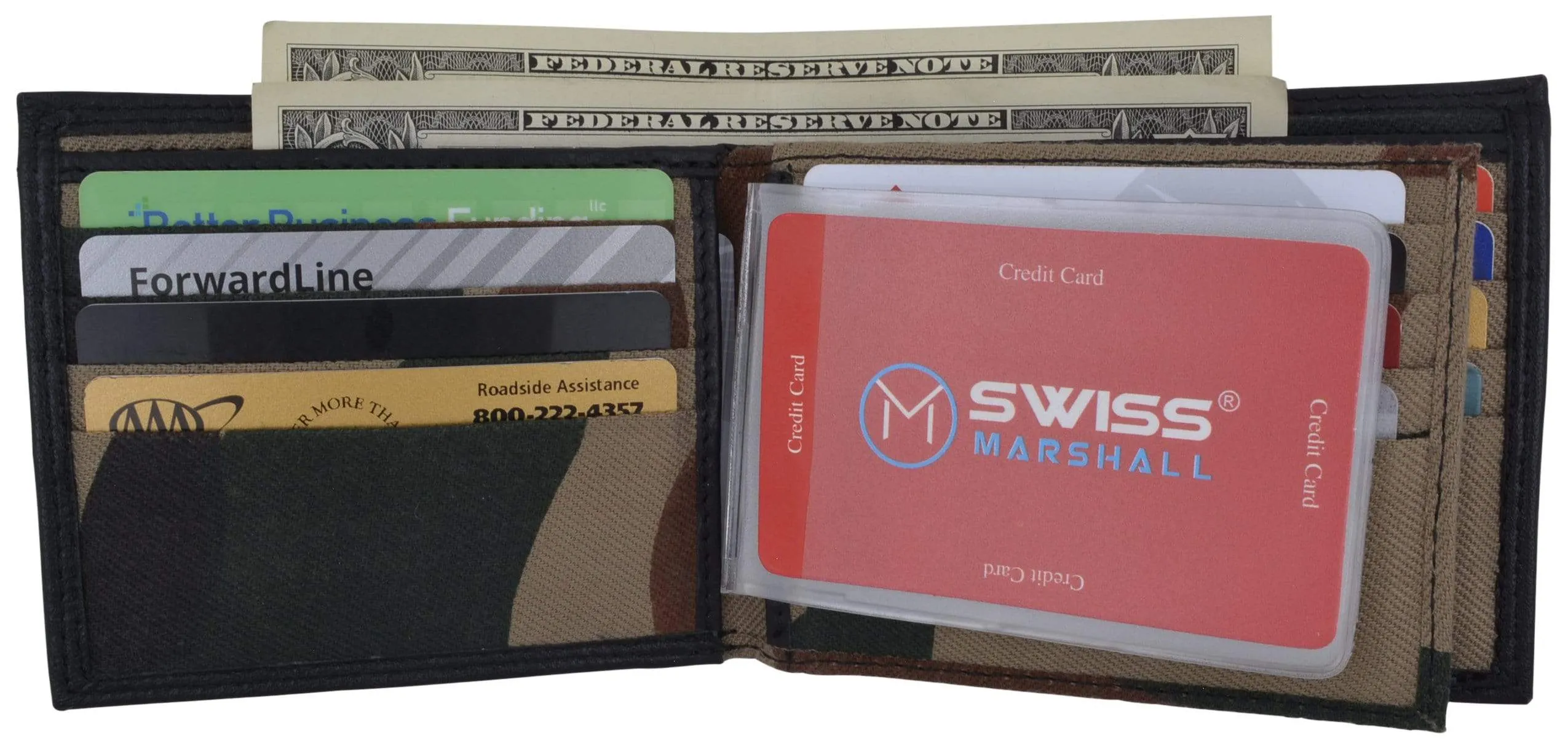 Men's RFID Blocking Premium Leather Bifold Multi-Card Compact Center Flip Wallet by Swiss Marshall