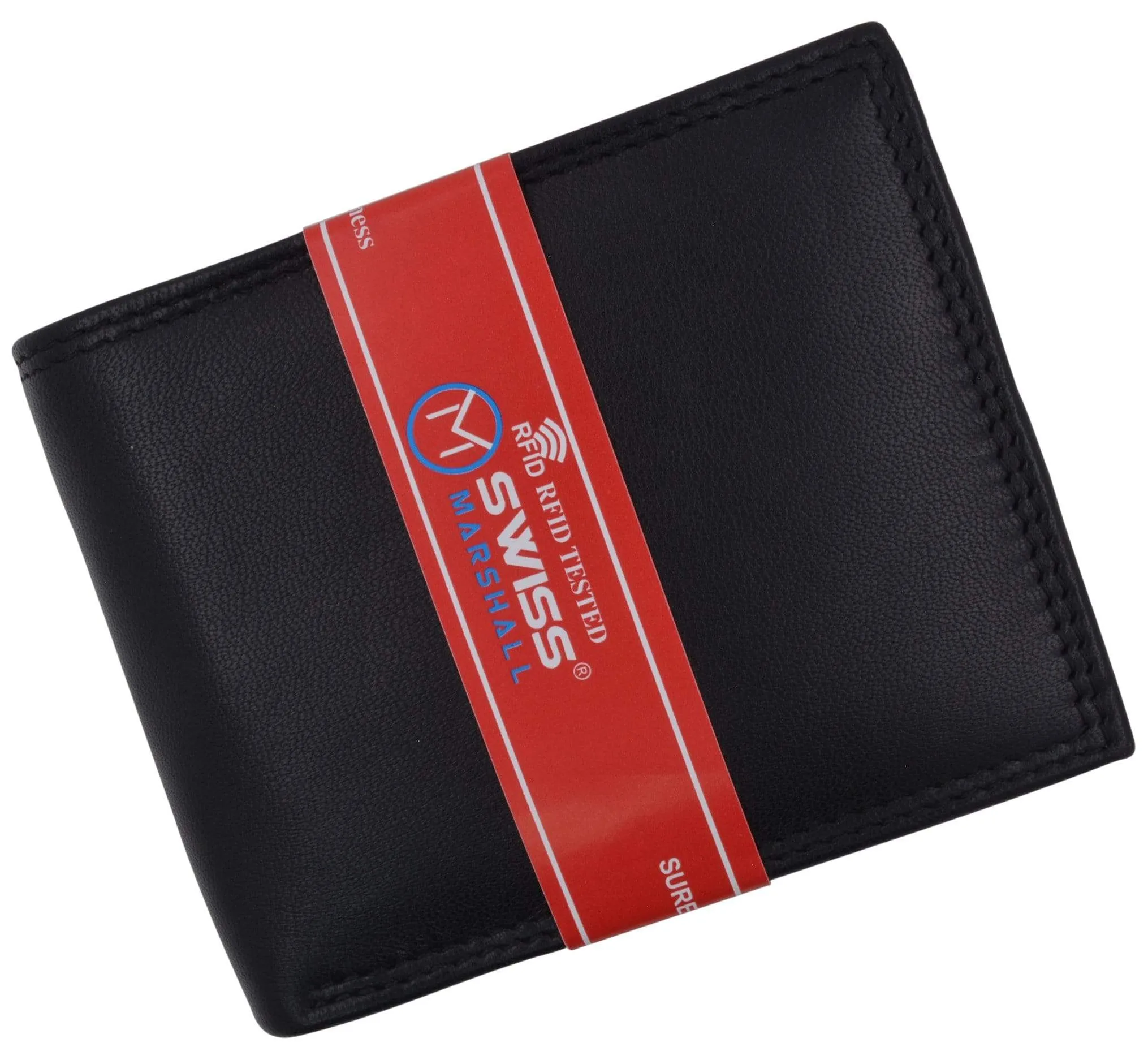 Men's RFID Blocking Premium Leather Bifold Multi-Card Compact Center Flip Wallet by Swiss Marshall