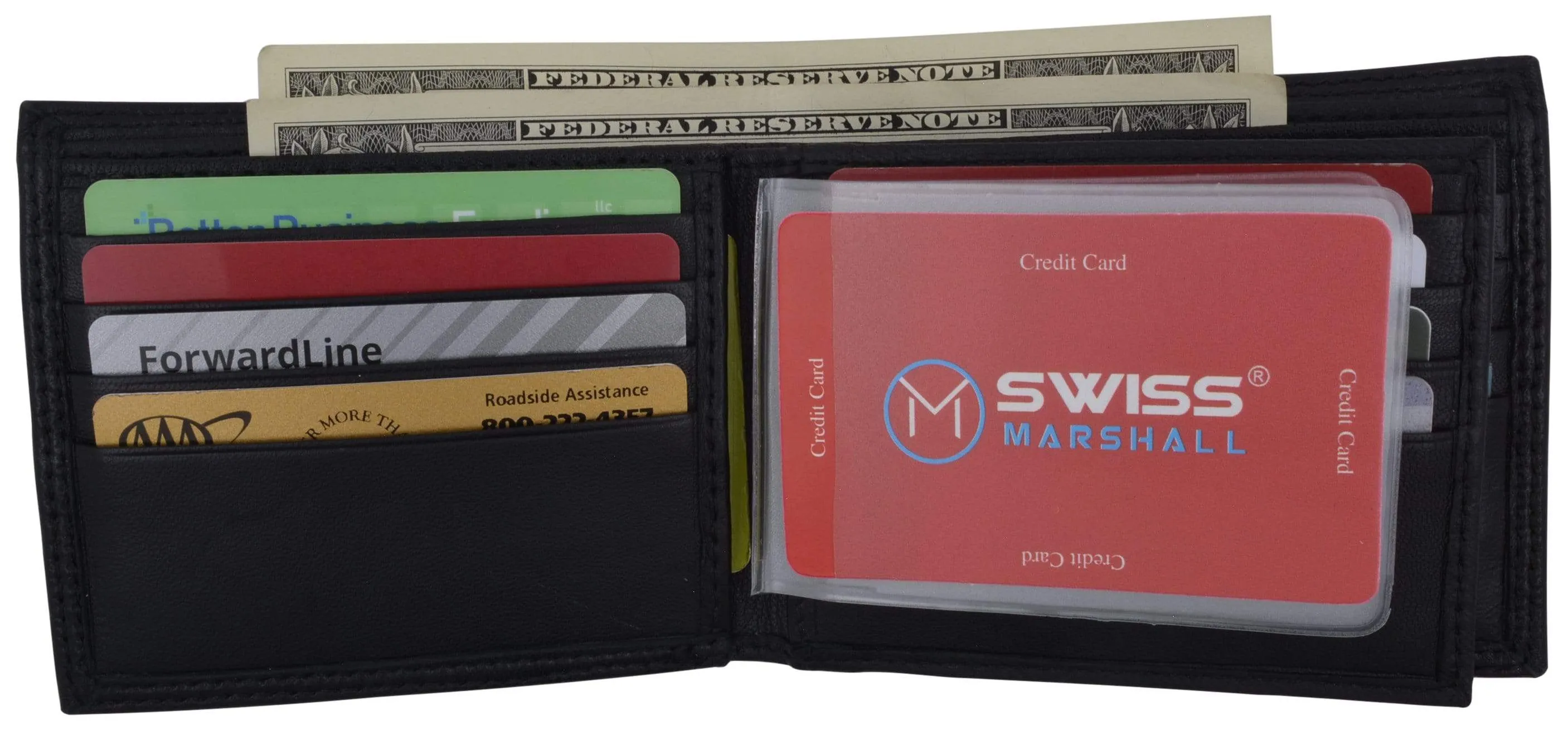 Men's RFID Blocking Premium Leather Bifold Multi-Card Compact Center Flip Wallet by Swiss Marshall