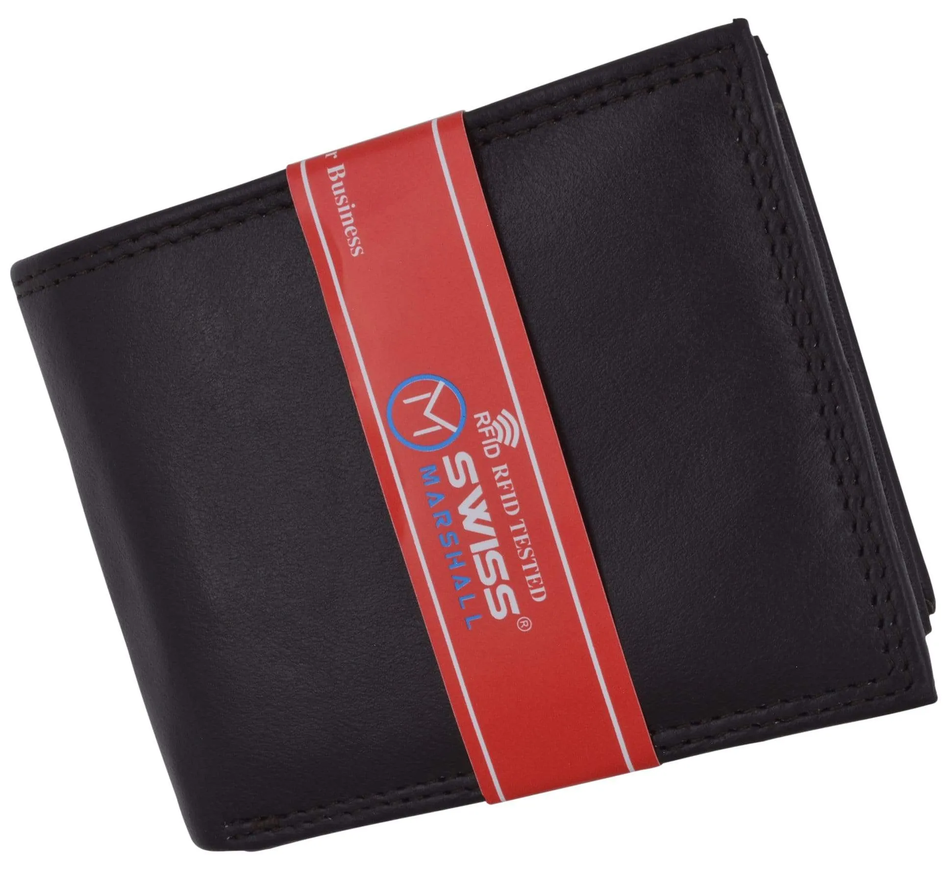 Men's RFID Blocking Premium Leather Bifold Multi-Card Compact Center Flip Wallet by Swiss Marshall