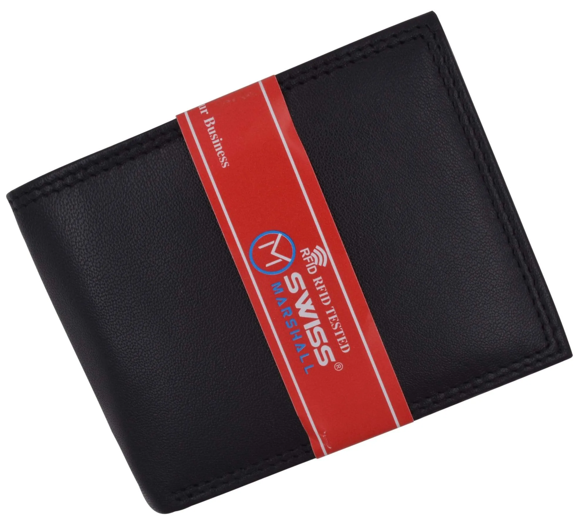 Men's RFID Blocking Premium Leather Bifold Multi-Card Compact Center Flip Wallet by Swiss Marshall