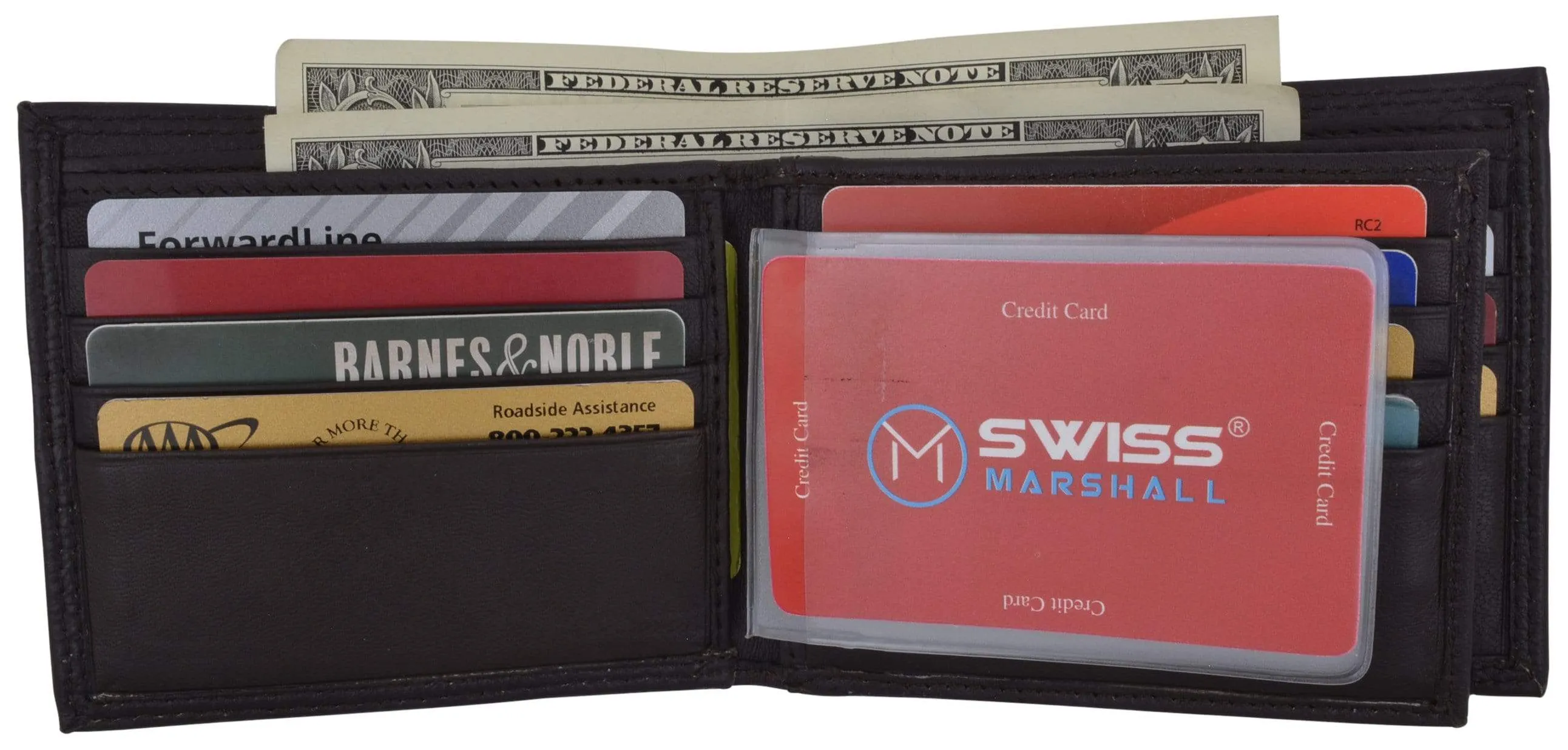 Men's RFID Blocking Premium Leather Bifold Multi-Card Compact Center Flip Wallet by Swiss Marshall