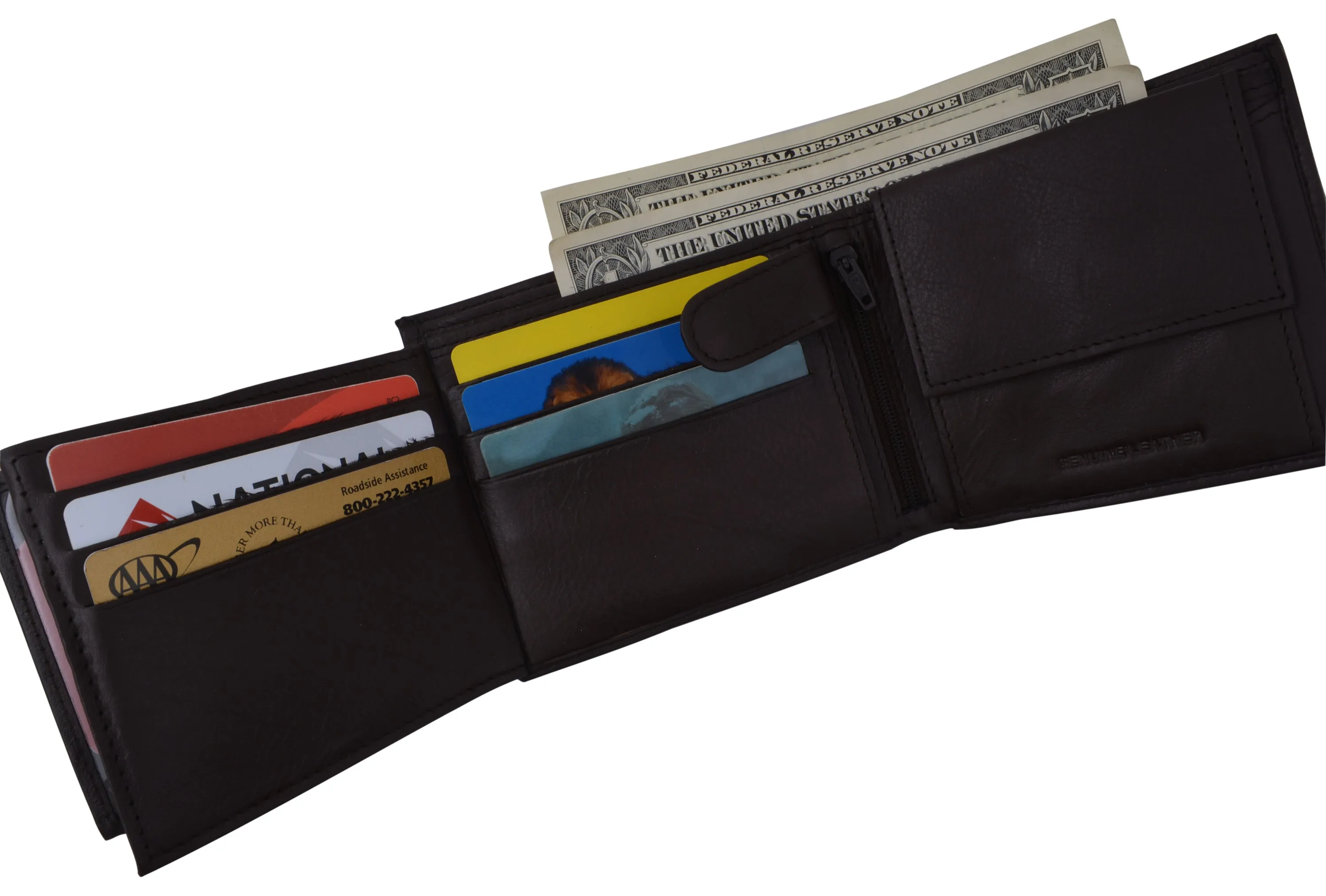 Mens RFID Leather Multi Credit Card ID Snap Bifold Wallet with Coin Pouch