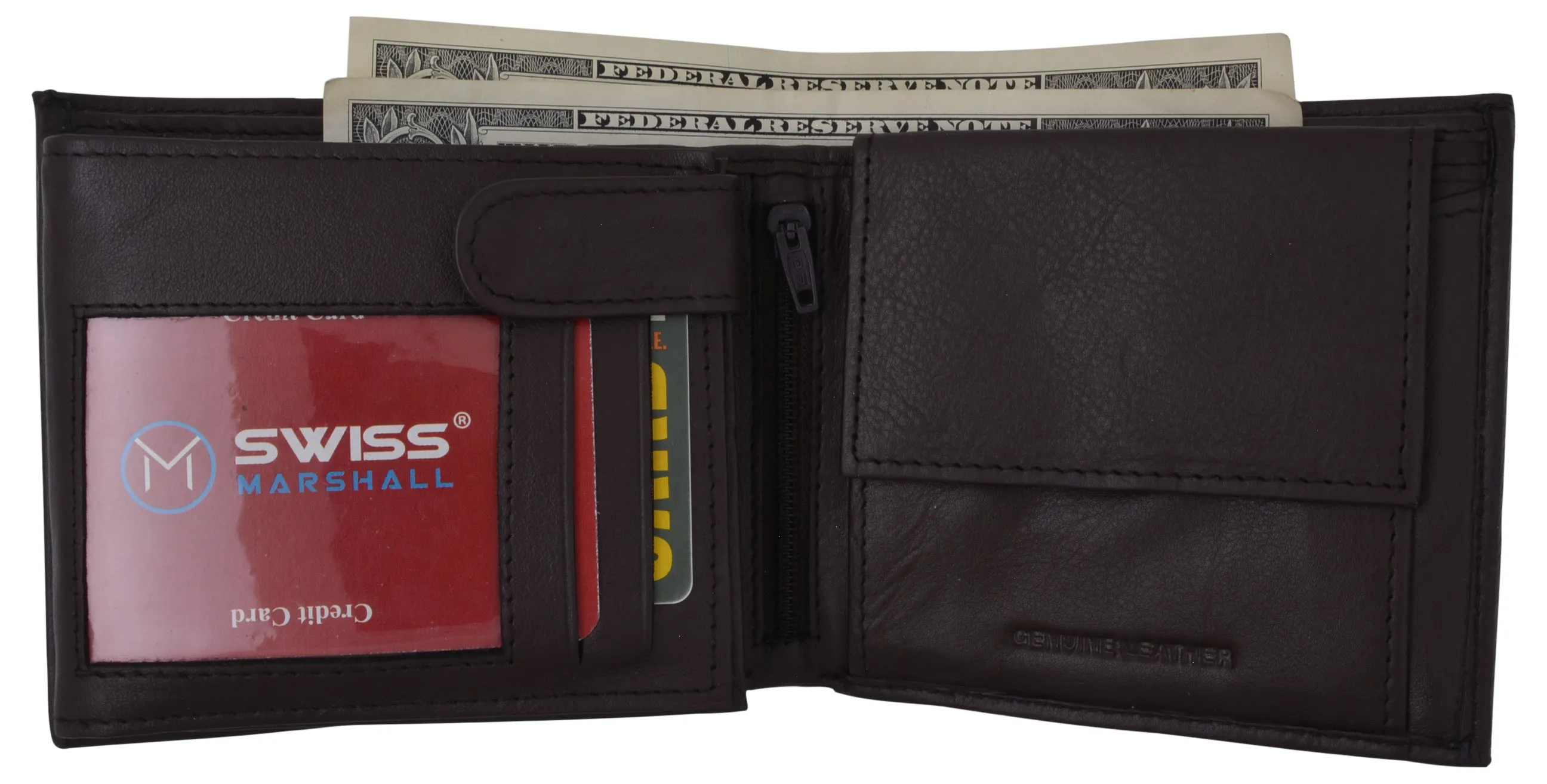 Mens RFID Leather Multi Credit Card ID Snap Bifold Wallet with Coin Pouch