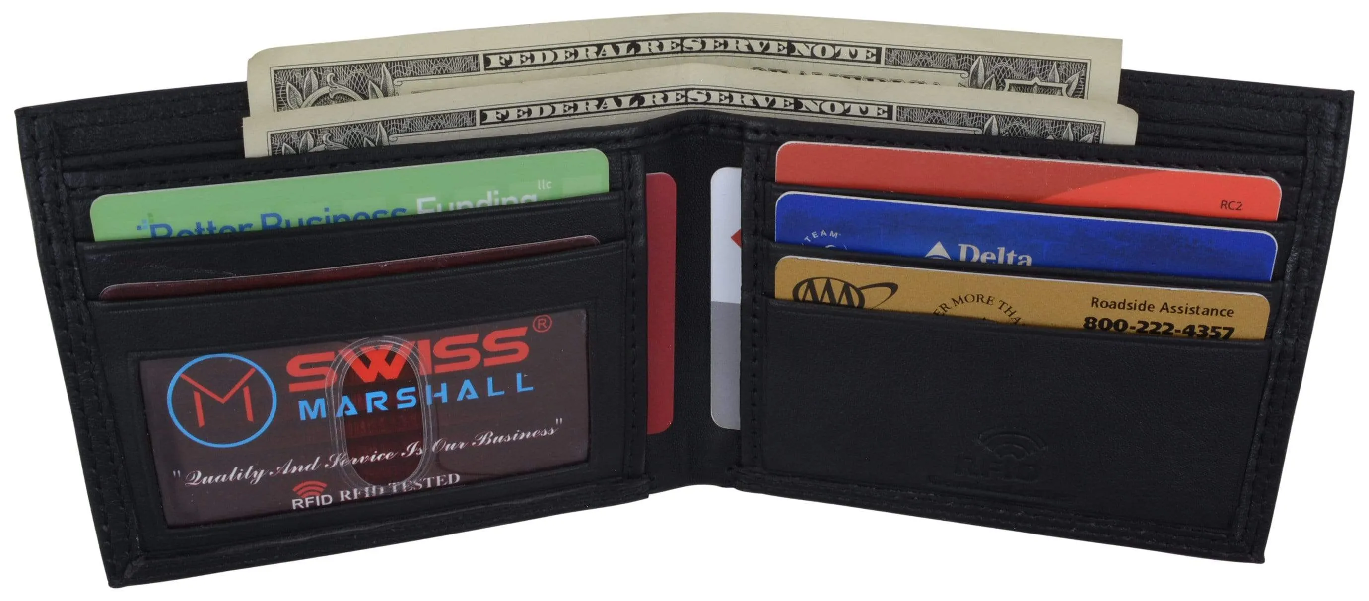 Men's Slim Bifold RFID Blocking Premium Genuine Leather Credit Card ID Wallet by Swiss Marshall