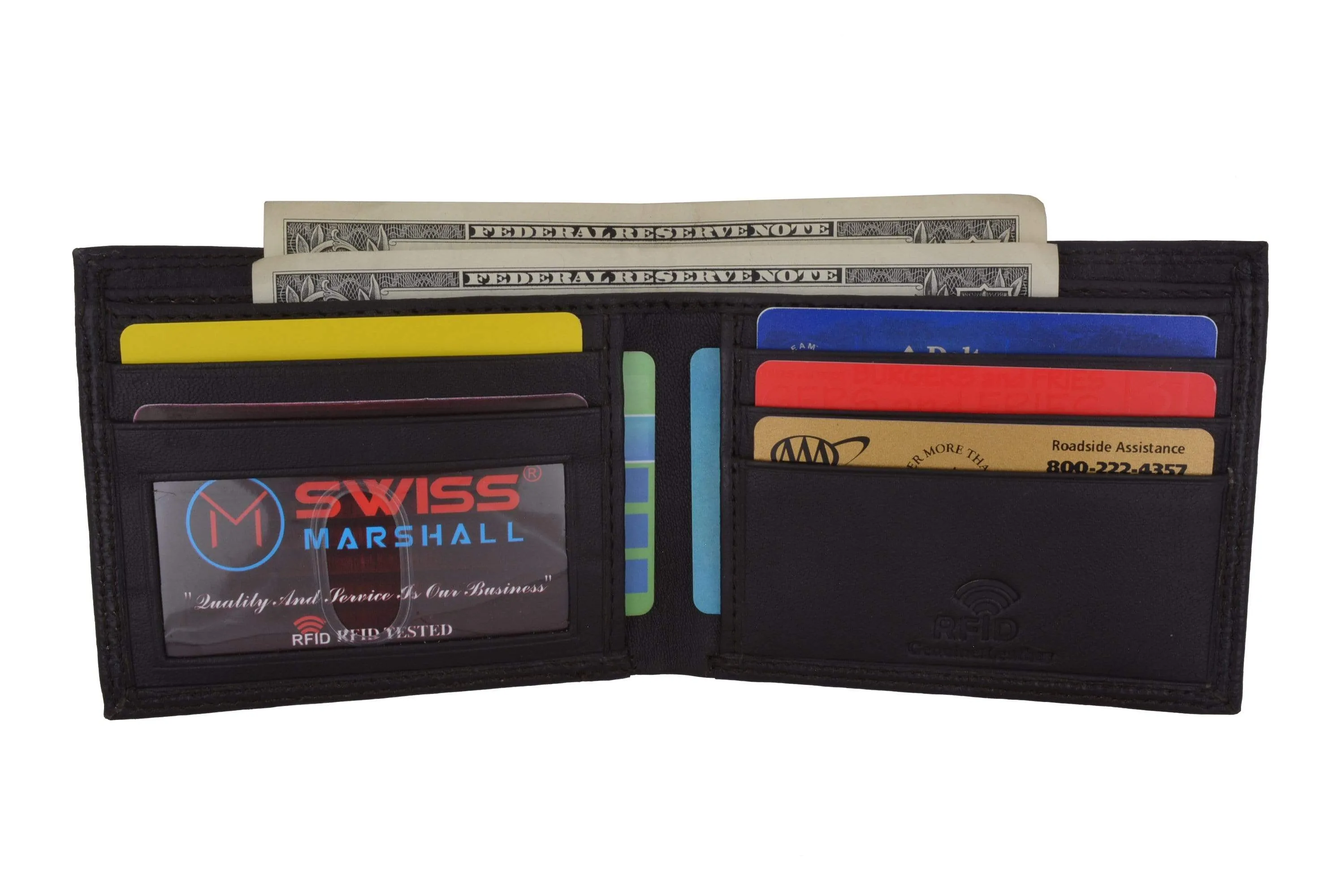 Men's Slim Bifold RFID Blocking Premium Genuine Leather Credit Card ID Wallet by Swiss Marshall