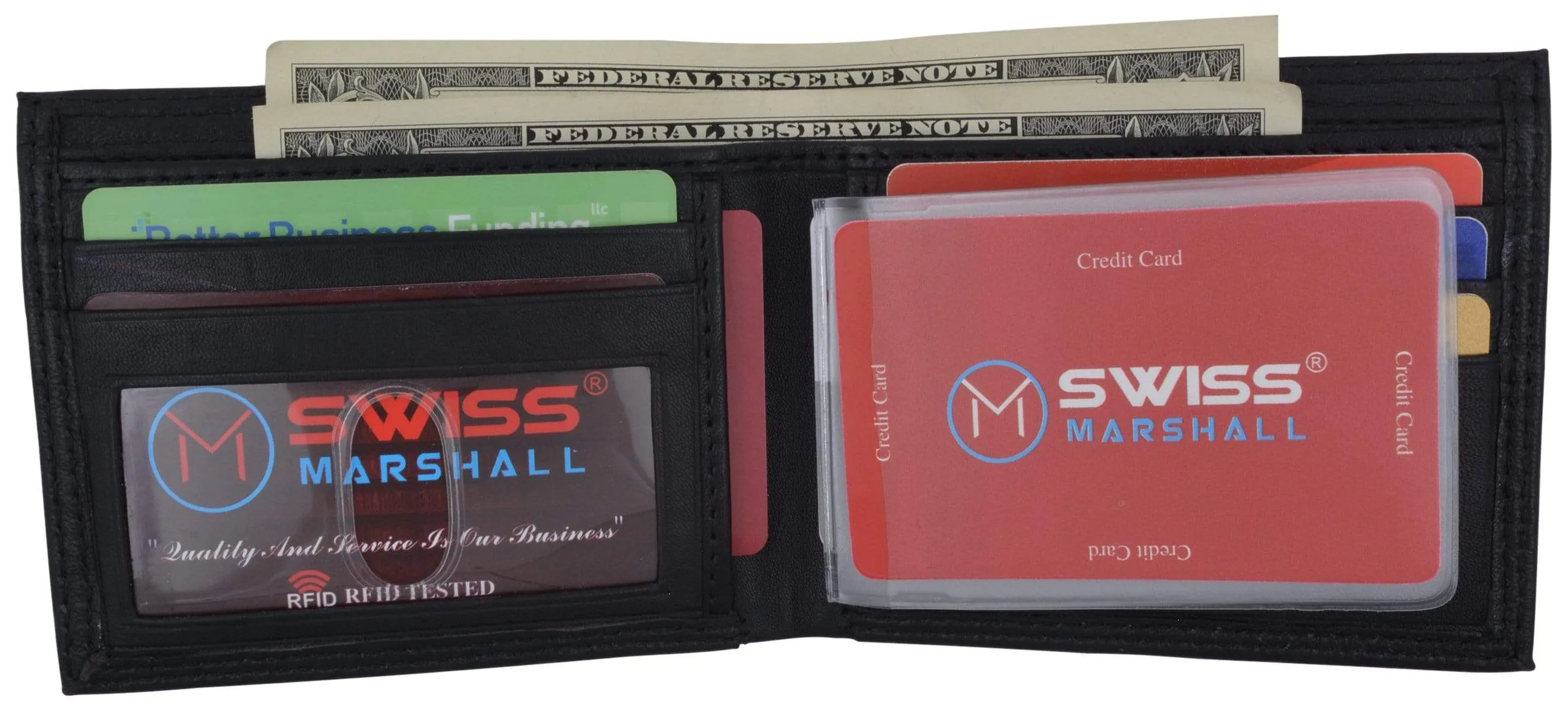 Men's Slim Bifold RFID Blocking Premium Genuine Leather Credit Card ID Wallet by Swiss Marshall