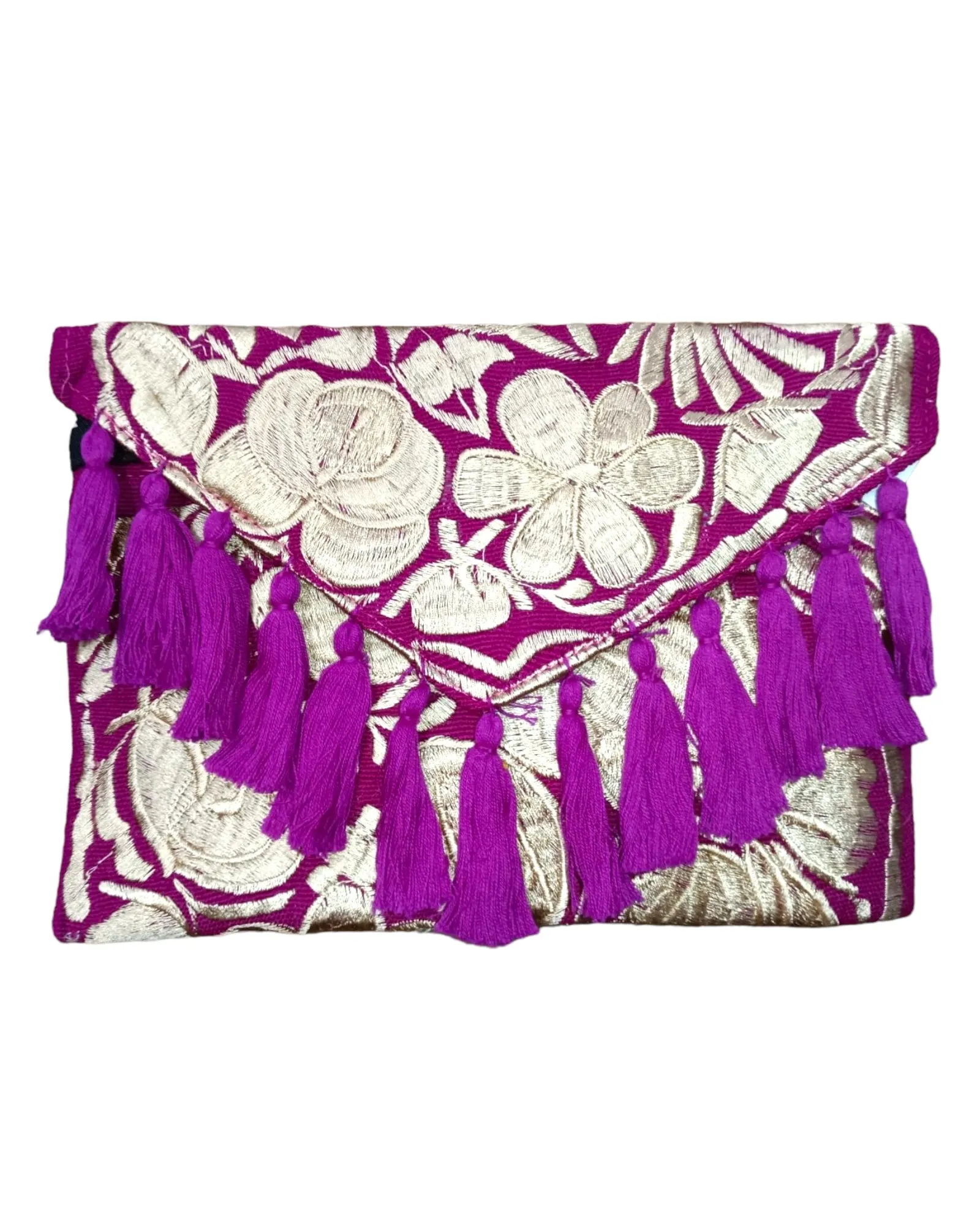 Mexican Embroidered Floral Clutch Bag Magenta