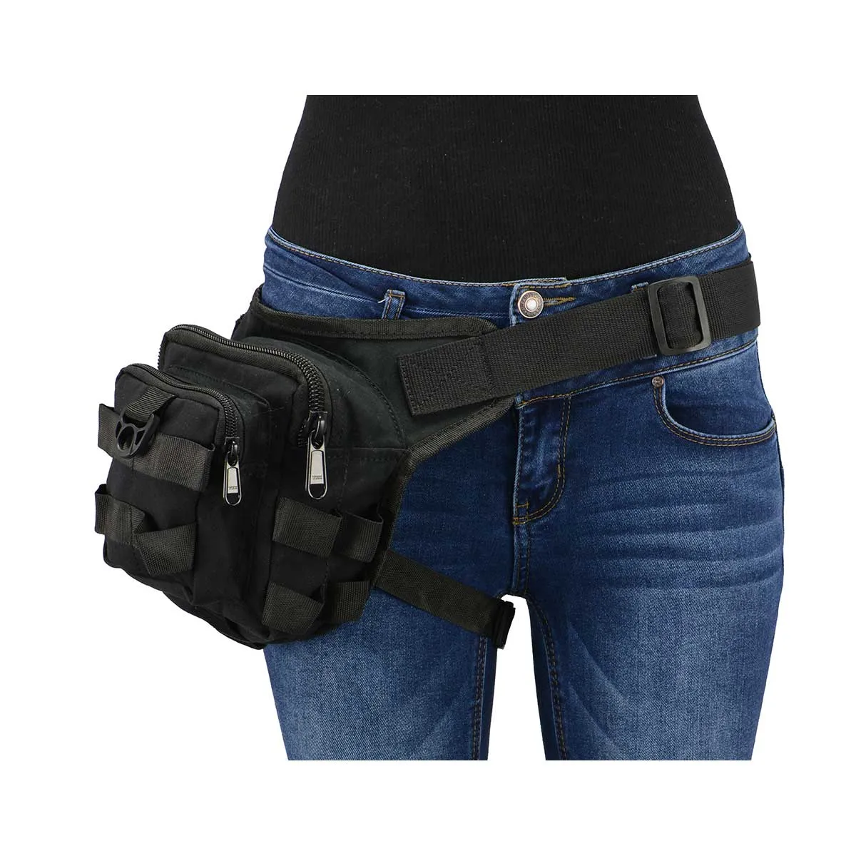 Milwaukee Leather MP8841 Black Textile Conceal and Carry Tactical Thigh Bag with Waist Belt